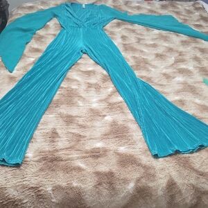 Elegant Teal Bell Sleeve Jumpsuit